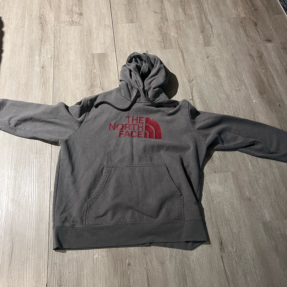 The North Face Men's Charcoal Hoodie with Red Logo
